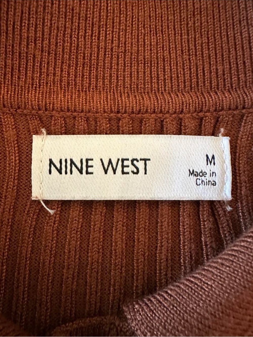 Nine West M Brown Ribbed Knit Collared Cardigan Top 90s Minimalist Y2K Neutral - Picture 6 of 8